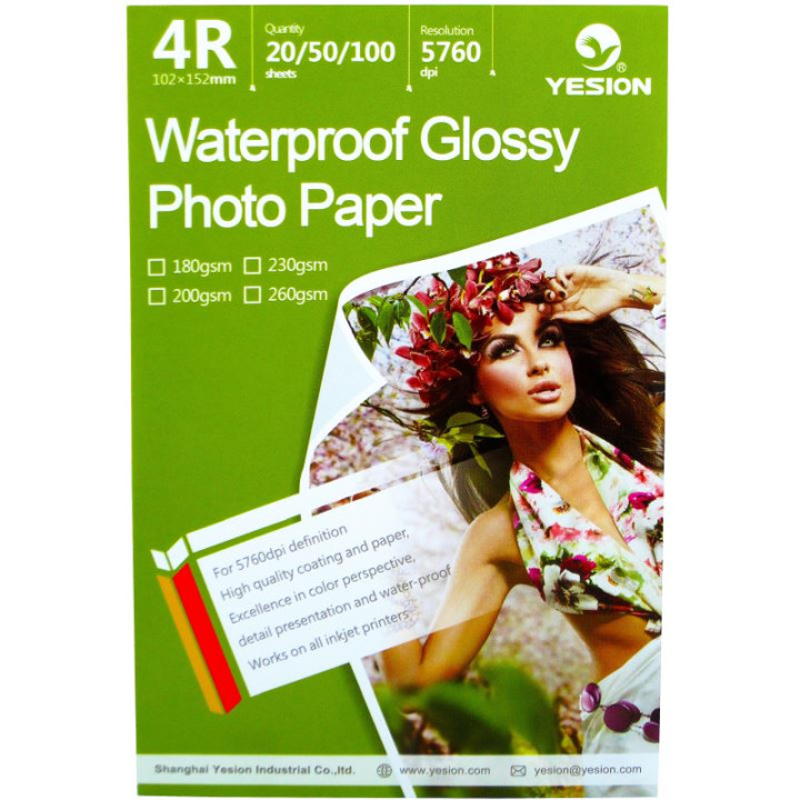 Hartie foto Yesion Waterproof Glossy 4R, 230 g/mp, 20 coli/pachet