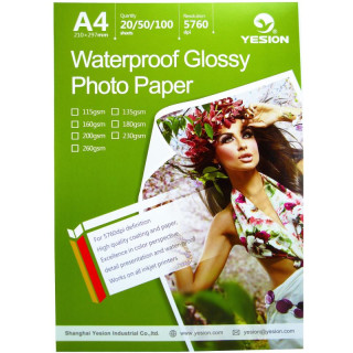 Hartie foto Yesion Waterproof Glossy A4, 260 g/mp, 20 coli/pachet