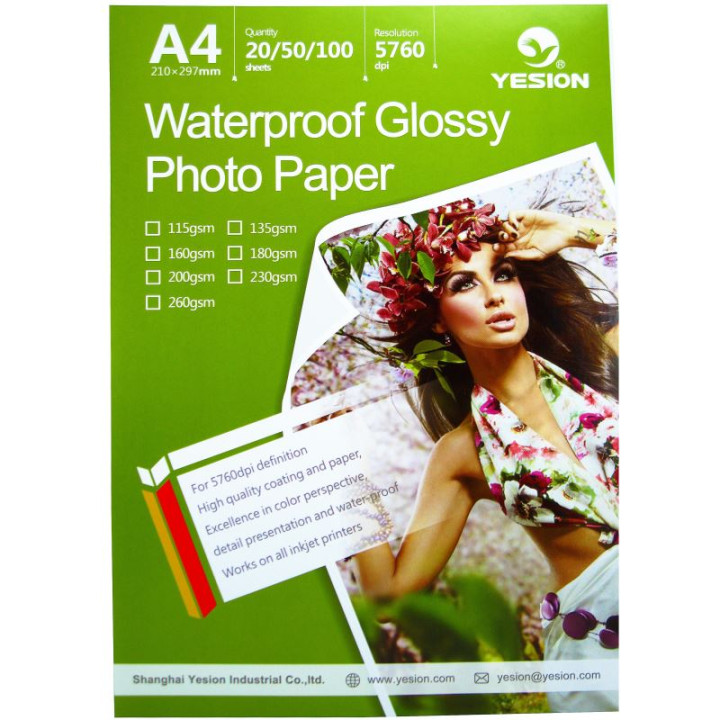 Hartie foto Yesion Waterproof Glossy A4, 260 g/mp, 50 coli/pachet