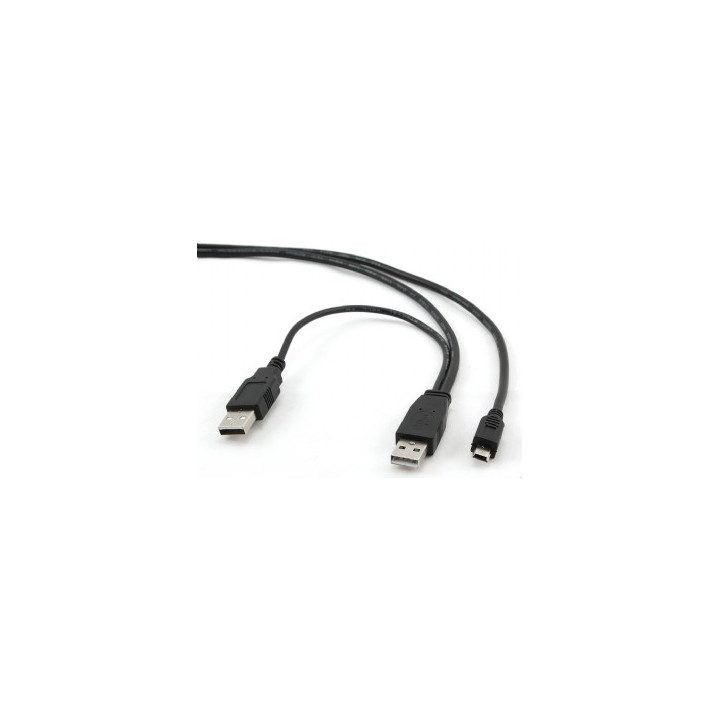 GEMBIRD Power and Data Cable for Smartphone USB 2.0 (M) to Mini-USB 2.0 (M) 0.9m, Extra Power Socket, Gold-Plated Connectors, Bl