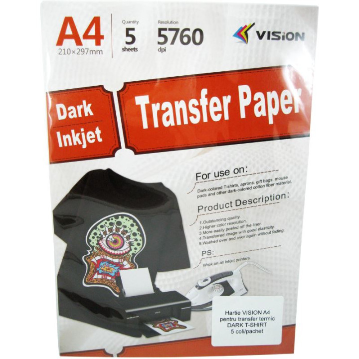 Hartie de transfer termic YESION DARK T-SHIRT A4, 300g/mp, 5 coli/pachet