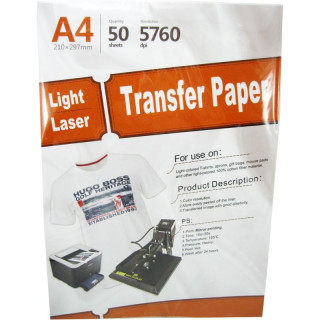 Hartie de transfer termic YESION WHITE T-SHIRT A4, 195g/mp, 50 coli/pachet