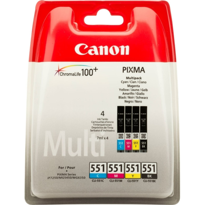 Комплект оригинални цветни касети Canon CMYK CLI-551CMYK за Pixma IP-7250|8750|IX-6850|MG-5450|5550|5650|6350|6450|6650|7150|755