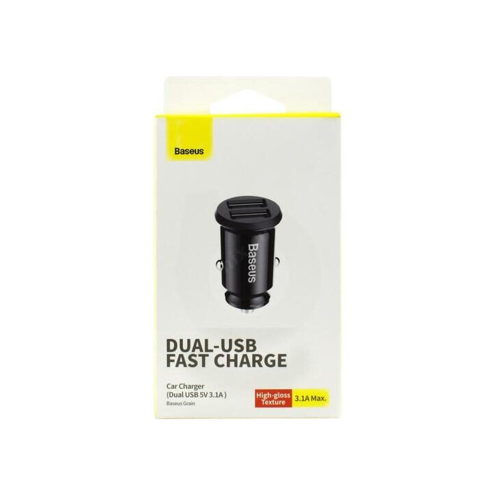 Incarcator auto BASEUS design slim 15W, 2xUSB cu lumina albastra