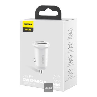 Incarcator auto BASEUS design slim 24W, 2xUSB cu lumina albastra