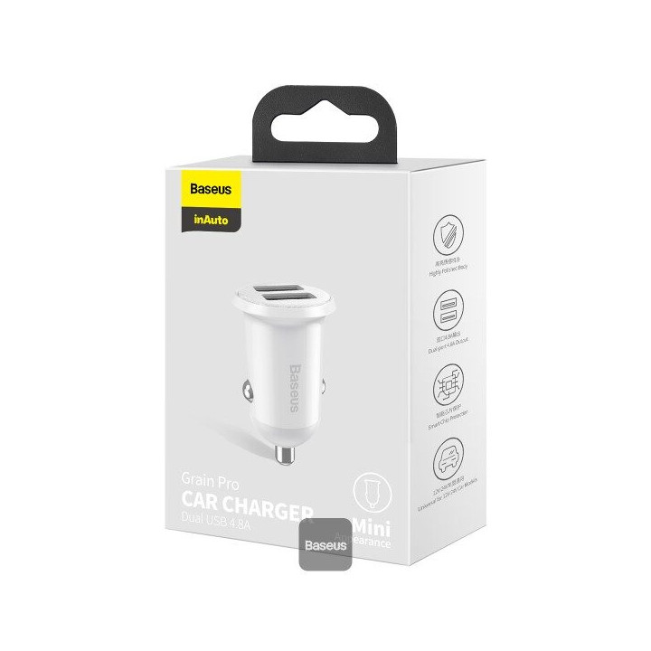 Incarcator auto BASEUS design slim 24W, 2xUSB cu lumina albastra