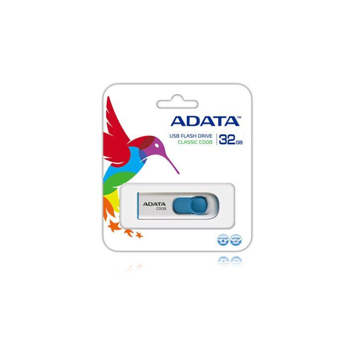 Memorie USB ADATA, 32GB, capac retractabil, Alb (AC008-32G-RWE)