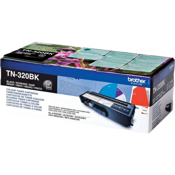 Original Brother Black Toner TN320BK for HL-4140, 4150, 4570, DCP-9270, 9055, MFC-9970, 9460 - 2.5K pages.