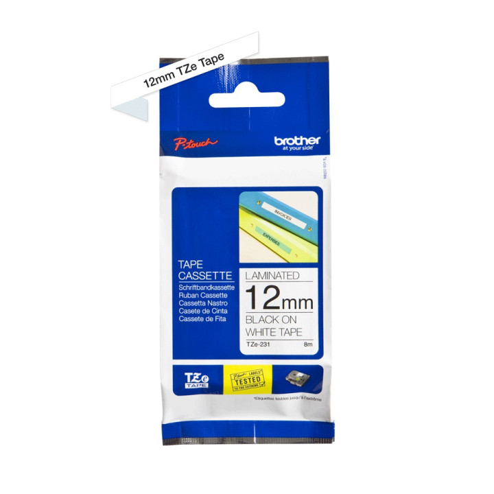 Original Brother Laminated Tape Black on White TZE231 for H105WB | P-TOUCH PT-E110VP | D400 | D450 | D600VP | E300VP | E550WVP |