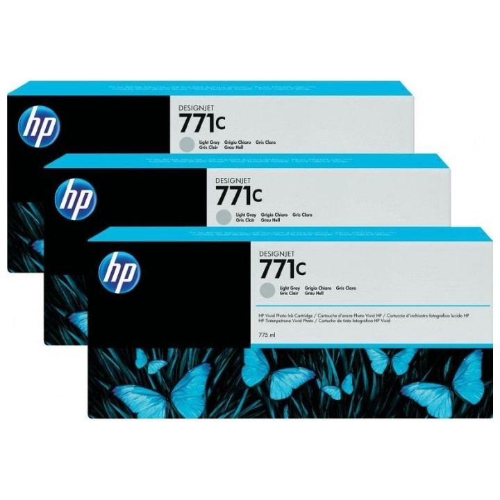 Три пакета оригинален HP светлосив nr.771C за DesignJet Z6200 "B6Y38A"