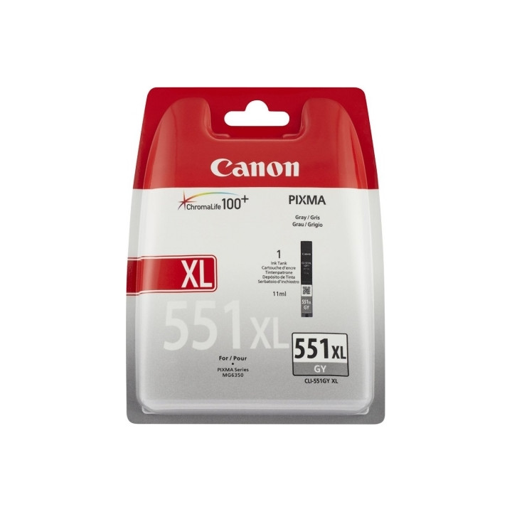 Original Canon Grey Ink Cartridge CLI-551XLGr for Pixma IP-7250, 8750, IX-6850, MG-5450, 5550, 5650, 6350, 6450, 6650, 7150, 755