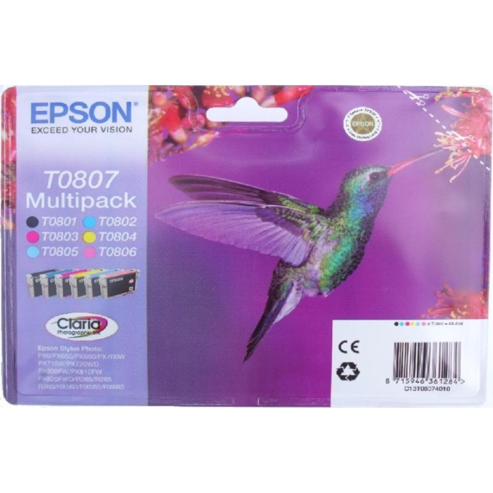 Оригинален мастилен картридж Epson CMYK T0807 за Stylus Photo R265|360|RX562 "C13T08074011" (RAPO)