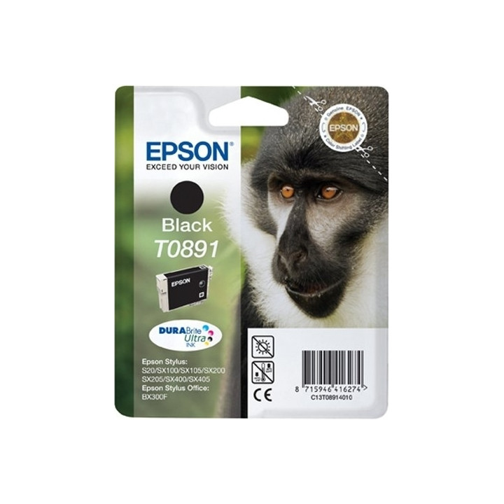 Eredeti Epson Fekete T0891 Tintapatron Stylus S20|SX100|SX105|SX200|SX205|SX400|SX405 Stylus Office BX300F "C13T08914011"(RAPO)