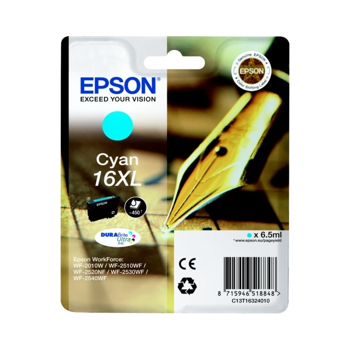 Cartus Cerneala Original Epson Cyan, T1632, pentru WF2540, , (timbru verde 0.15 lei), "C13T16324010"