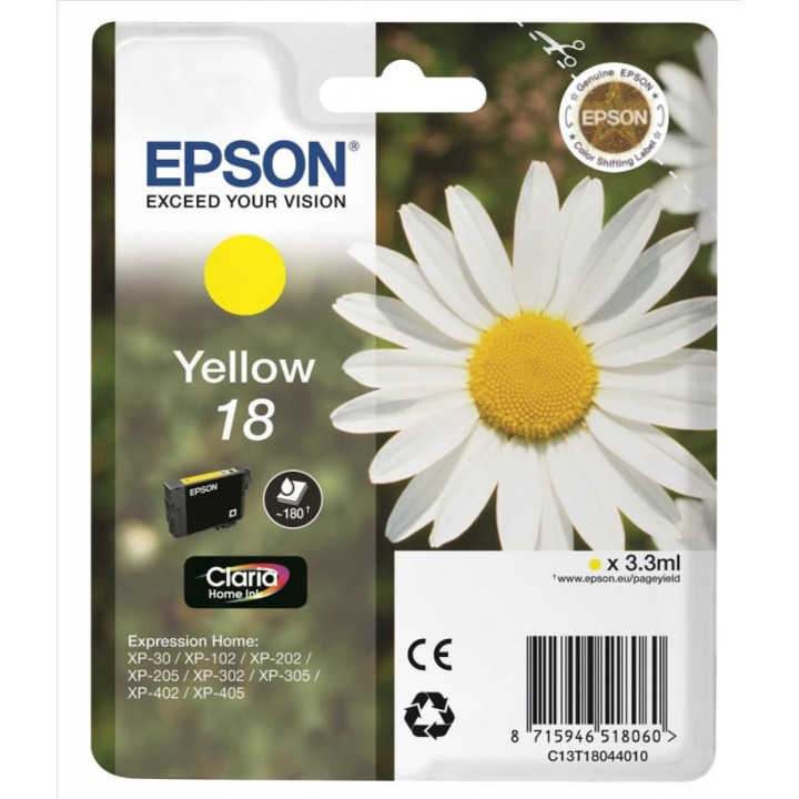 Оригинален мастилен картридж Epson Жълт T1804 за XP102|202|205|302|305|402|405 "C13T18044010"