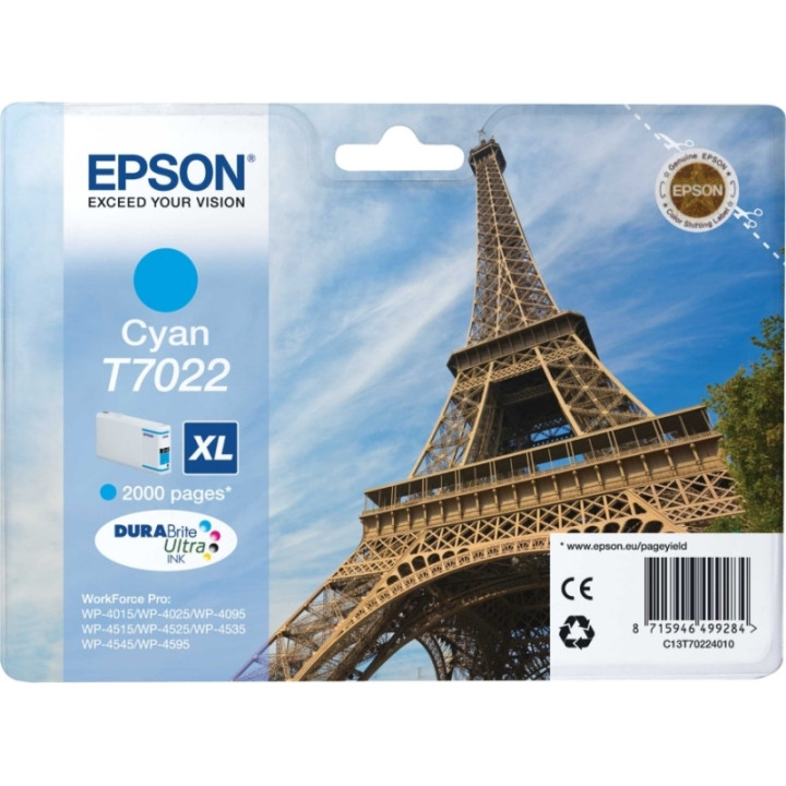 Original Epson Cyan Ink Cartridge T7022 for WP4000|4500 "C13T70224010"