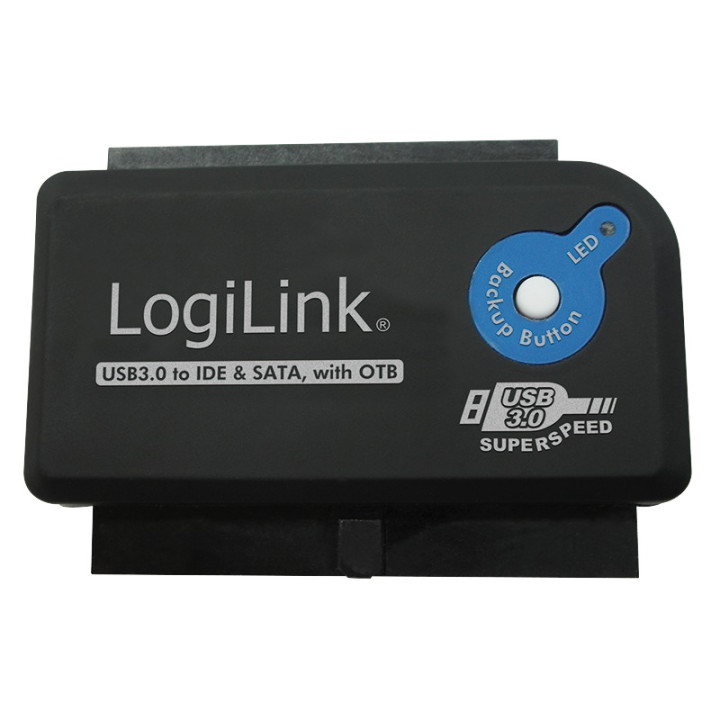 LOGILINK USB 3.0 (T) to IDE (M) or SATA (M) Adapter, USB to 2.5"/3.5" Drives, OTB Function, Black "AU0028A"