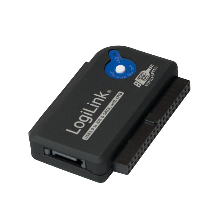 LOGILINK USB 3.0 (T) IDE (M) vagy S-ATA (M) adapter 2.5"/3.5" egységekhez, OTB funkcióval, fekete "AU0028A"