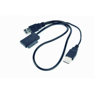 USB GEMBIRD kábel, USB 2.0 (T) slim S-ATA (T) 50cm SSD DVD-hez, extra USB tápellátással, fekete "A-USATA-01"