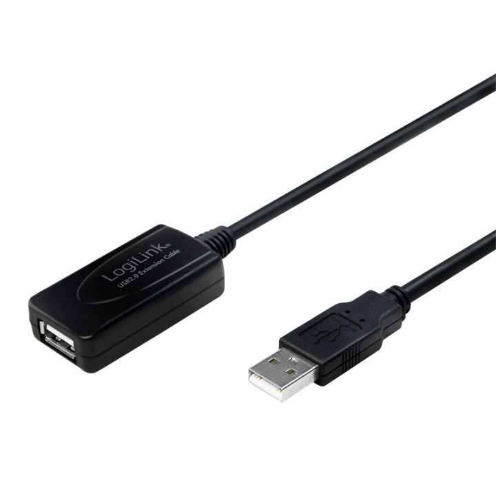 CABLU USB LOGILINK prelungitor, USB 2.0 (T) la USB 2.0 (M), 10m, activ (permite folosirea unui cablu USB lung), negru, "UA0143" 
