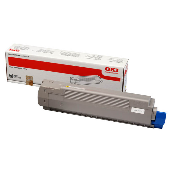 Original Oki Yellow Toner 44643001 for C801, 7.3K pages.