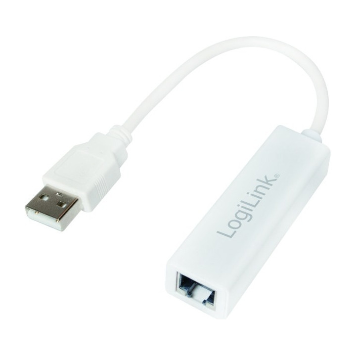 USB LOGILINK кабел адаптер USB 2.0 (T) към RJ45 (M) 10см 10/100 Mbit/s бял "UA0144B"