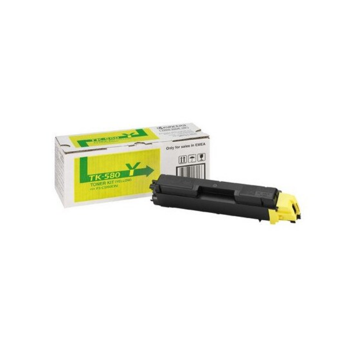 Original Kyocera Yellow Toner TK-580Y for FS-C5150DN ECOSYS P6021cdn, 2.8K pages.