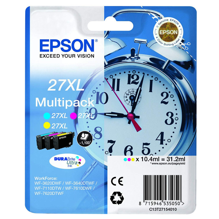 Original Epson CMY Combo Pack No. 27XL for WorkForce WF-7110 | WF-7610 "C13T27154012" (RAPO)