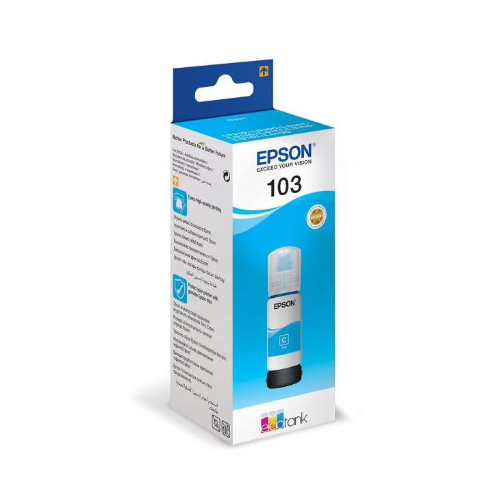Original Epson Cyan Ink Cartridge No. 103 for L1110, L3110, L3150, L3151, L3156, L3160, L5190, L3210, L3250, L3260 - 65ml "C13T0
