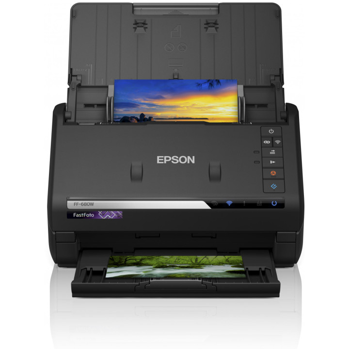СКАНЕР EPSON FASTFOTO FF-680W A4, листов тип, скорост на сканиране: 46ppm черно-бяло и цветно, оптична резолюция 6400x9600dpi, C