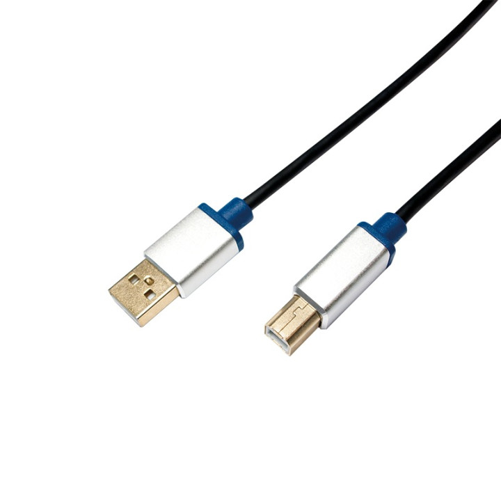 LOGILINK USB Cable for USB 2.0 (T) to USB 2.0 Type-B (T) 2m, premium gold-plated connectors, black "BUAB220"