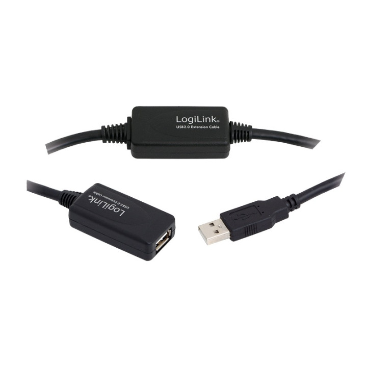 LOGILINK USB KÁBEL 20m USB 2.0 (T) - USB 2.0 (M) hosszabbító aktív (hosszú USB kábel használatát teszi lehetővé) fekete "UA0146"