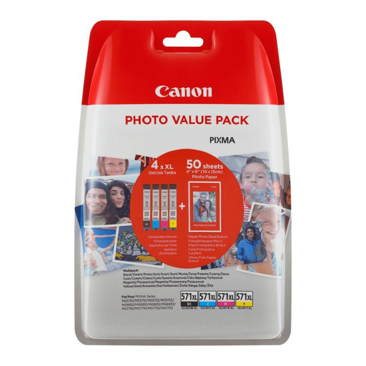 Combo-csomag Eredeti Canon CMYK CLI-571XL a következő modellekhez: Pixma MG5750|MG5751|MG6850|MG6851|MG7750|MG7751|MG7752|TS5050