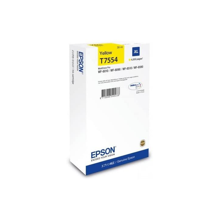 Cartus Cerneala Original Epson Yellow, T7554, pentru Workforce Pro WF-8010|8090|8510|8590, , (timbru verde 0.15 lei), "C13T75544