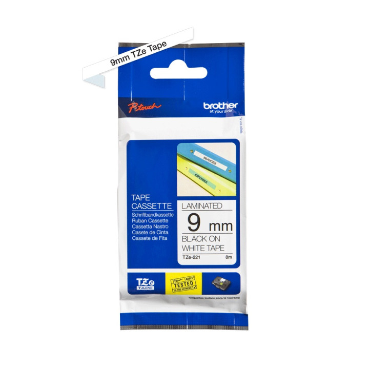 Original Brother Laminated Tape Black on White TZE221 for H105WB | P-TOUCH PT-E110VP | D400 | D450 | E300VP | E550WVP | H110 | H