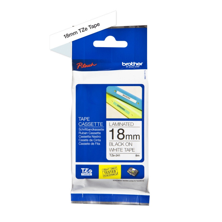 Original Brother Laminated Tape Black on White TZE241 for P-Touch D400|D450|D600VP|E300VP|E550WVP|H500|P700|P750W 18mm x 8m "TZE