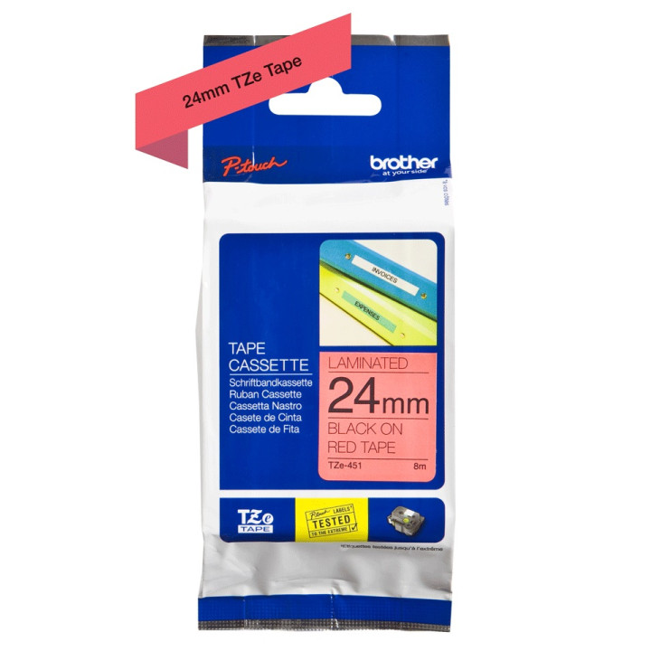 Ламинирана лента Original Brother Black on Red TZE451 за P-Touch D600VP|E550WVP|P700|P750W 24mm x 8m "TZE451"