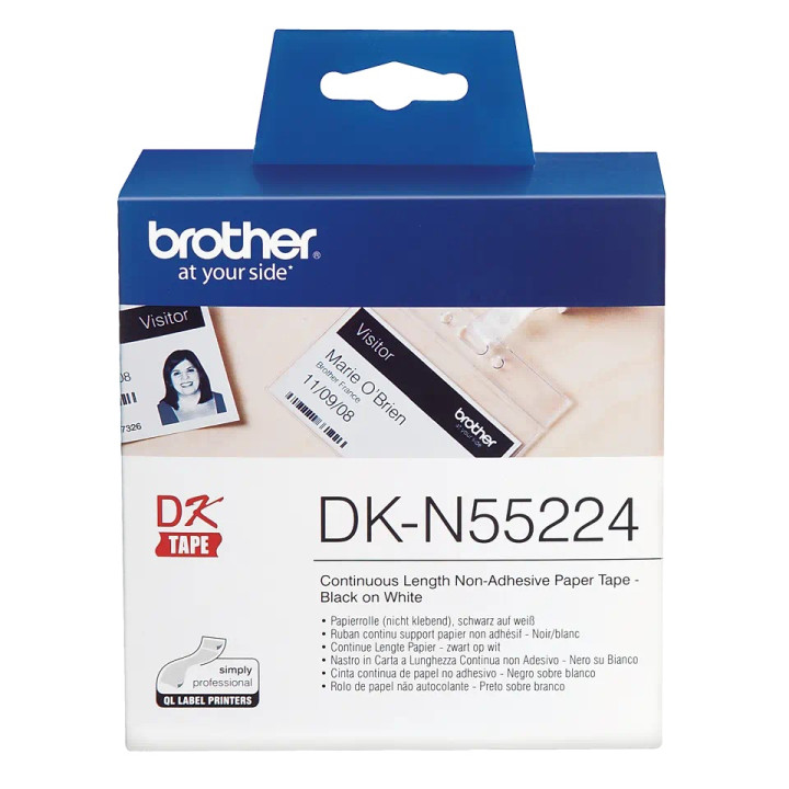 Brother Original Continuous Paper Tape Black on White DKN55224 for P-TOUCH QL-1100 | QL-800 | QL-810 | QL-1050 | QL-1060 | QL-50