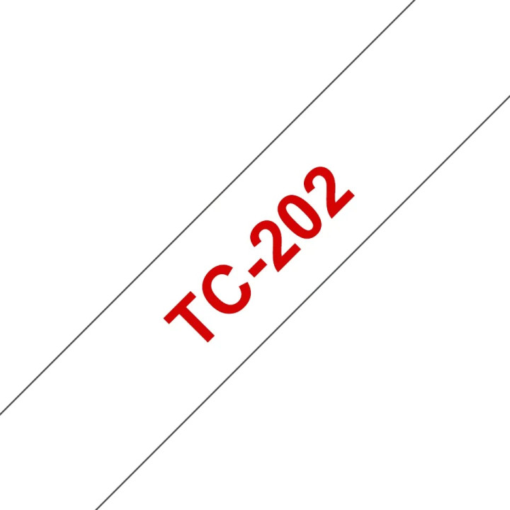 Eredeti Brother TC202 piros-fehér laminált szalag E105|E110|H100|H101|H105|H110|H111|P300|128|200|1000|1010|1090|1100|1120|1130|