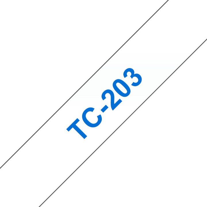 Original Brother Blue on White Laminated Tape TC203 for E105|E110|H100|H101|H105|H110|H111|P300|128|200|1000|1010|1090|1100|1120