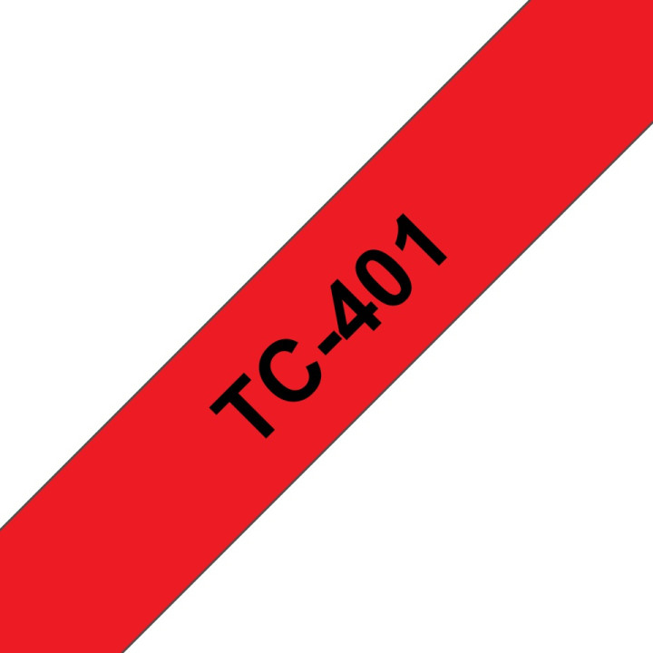 Original Brother Laminated Tape Black on Red TC401 for models E105, E110, H100, H101, H105, H110, H111, P300, 128, 200, 1000, 10