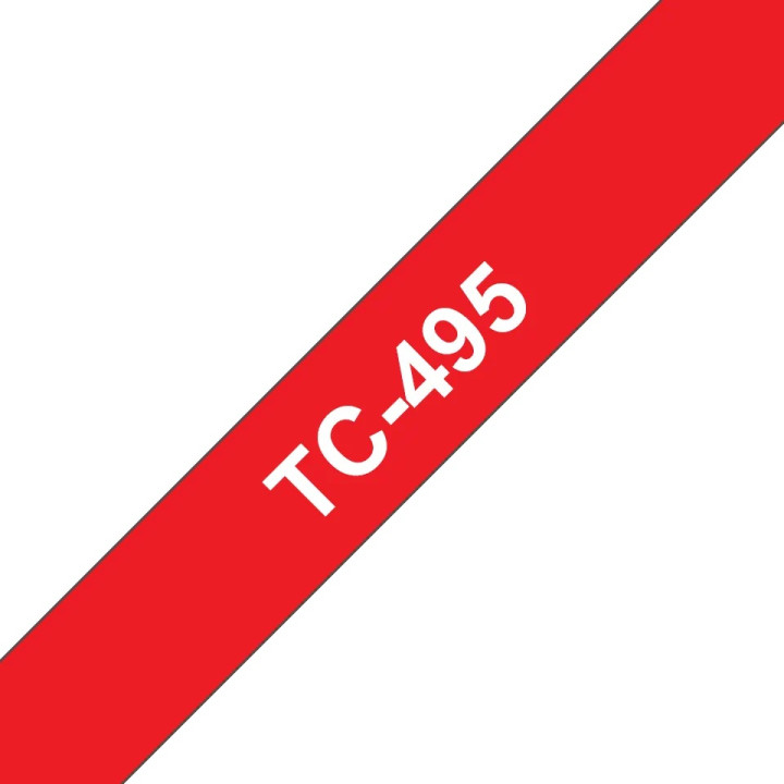 Original Brother Laminated Tape White on Red TC495 for E105|E110|H100|H101|H105|H110|H111|P300|128|200|1000|1010|1090|1100|1120|