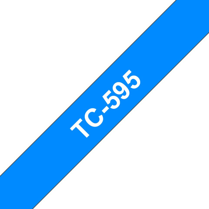 Original Brother Laminated Tape White on Blue TC595 for models E105, E110, H100, H101, H105, H110, H111, P300, 128, 200, 1000, 1