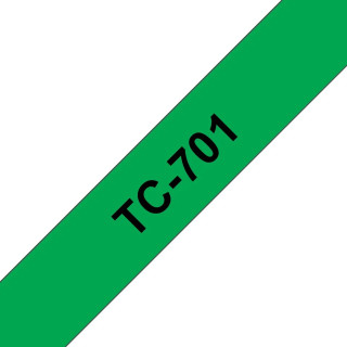 Banda laminata Original Brother Black on Green, TC701, pentru E105|E110|H100|H101|H105|H110|H111|P300|128|200|1000|1010|1090|110