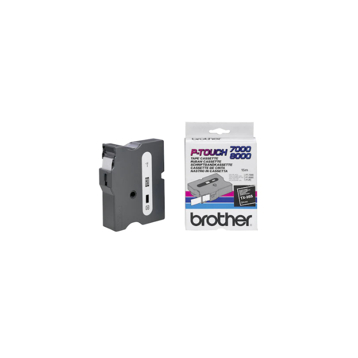 Banda laminata Original Brother White on Black, TX355, pentru D600|E500|E550|H500|P700|P710|P750|330|350|520|540|580|1400|1500|1