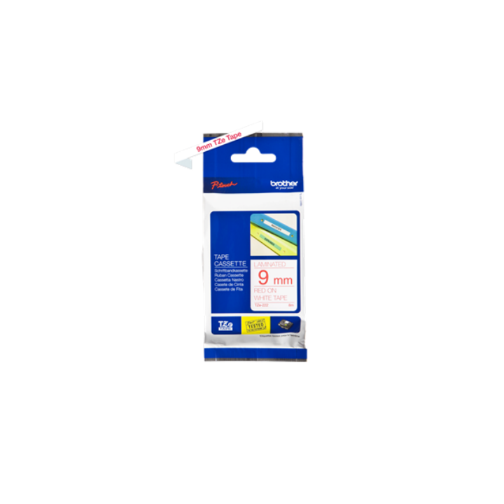 Eredeti Brother TZE222 piros-fehér laminált szalag E105|E110|H100|H101|H105|H110|H111|P300|128|200|1000|1010|1090|1100|1120|1130