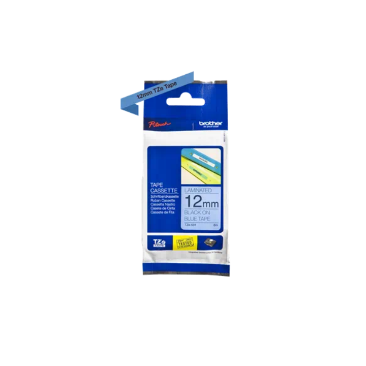 Original Brother Laminated Tape Black on Blue TZE531 for models E105, E110, H100, H101, H105, H110, H111, P300, 128, 200, 1000, 
