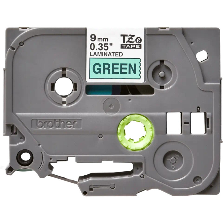 Original Brother Laminated Tape Black on Green TZE721 for E105, E110, H100, H101, H105, H110, H111, P300, 128, 200, 1000, 1010, 