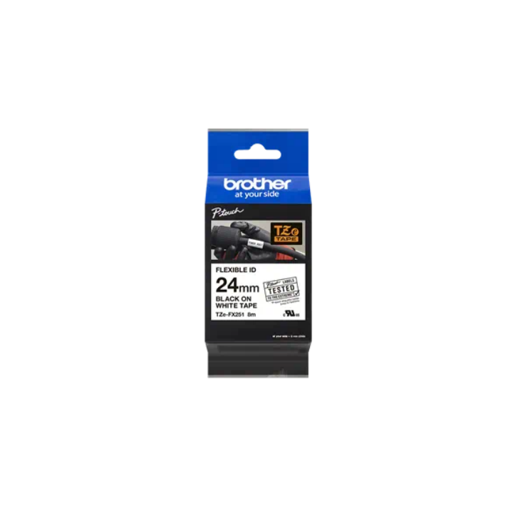 Banda laminata Original Brother Black on White, TZEFX251, pentru D600|E500|E550|H500|P700|P710|P750|330|350|520|580|1400|1500|16