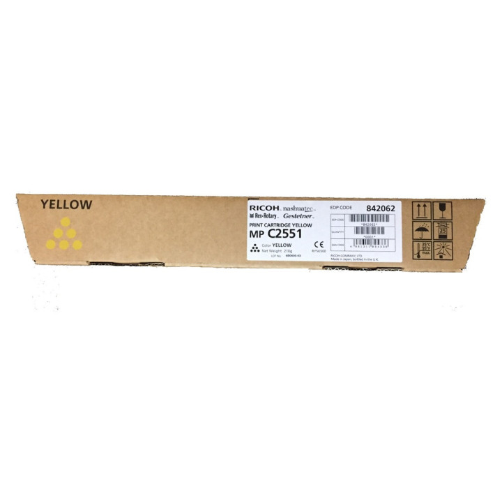 Original RICOH Yellow Toner 842062 for MP C2551, 9.5K pages.